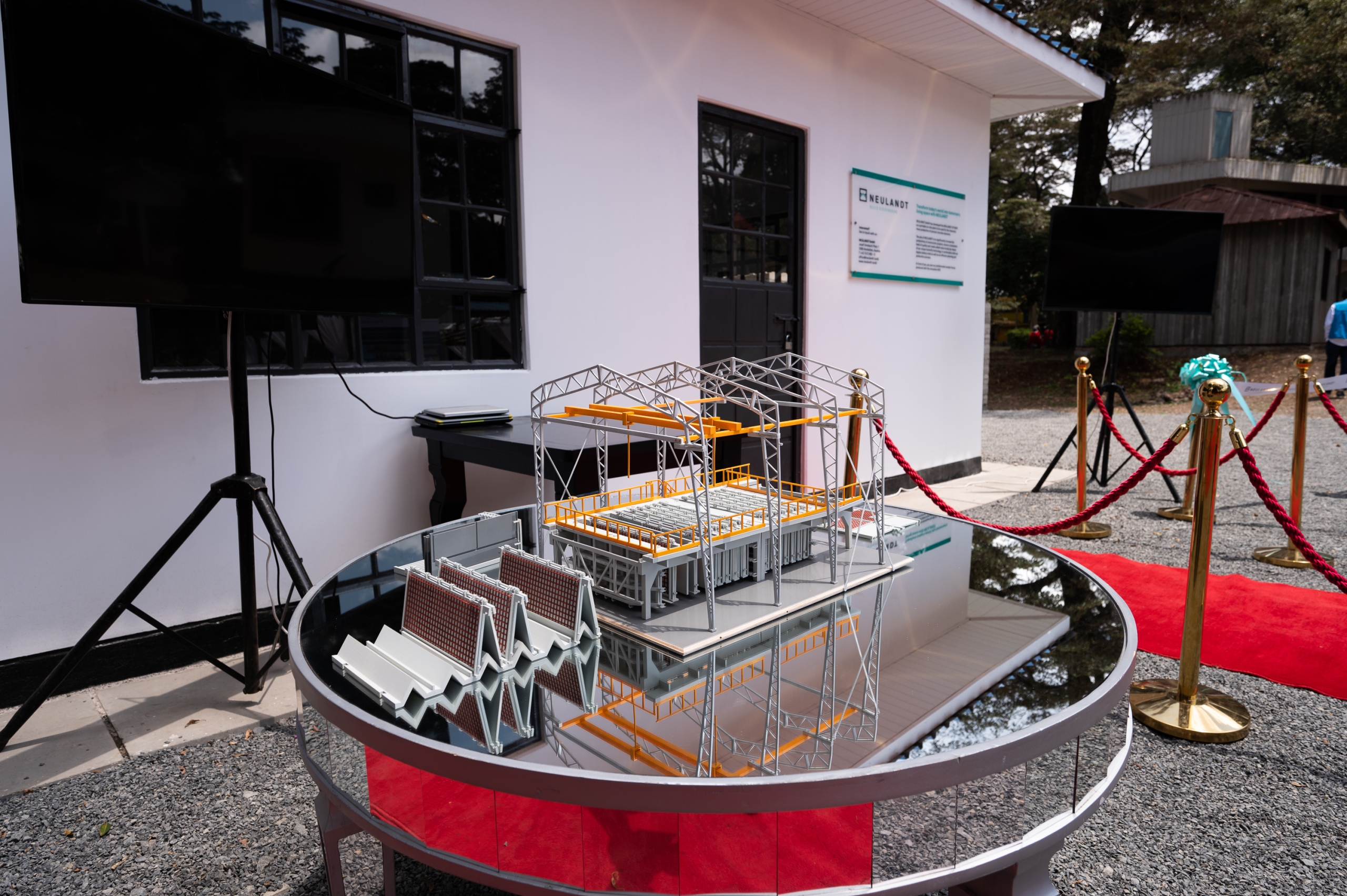 Model of the N3P precast plant including the butterfly technology is exhibited in front of the show house at the NCA show ground in Kenia