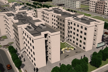 3D rendering of offices illustrates the benefit of building commercial projects with the N3P portable precast plant