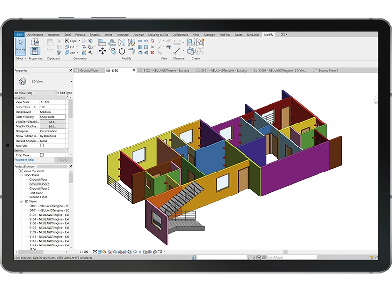 Precast plant service optimisation software NEULANDTengine is illustrating a 3D model of a single floor on a iPad