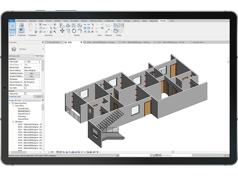 Precast plant service optimisation software NEULANDTengine is illustrating a 3D model of a single floor on an iPad
