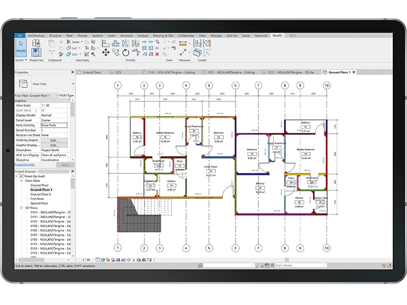 Precast plant service optimisation software NEULANDTengine is illustrating a floor plan on an iPad